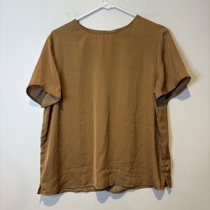 Banana Republic Womens Mustard Brown Short Sleeve Satin Crew Neck Top Medium‎